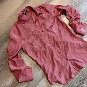 Express Women’s Red and White Polka Dot Button-Up Shirt Size XS